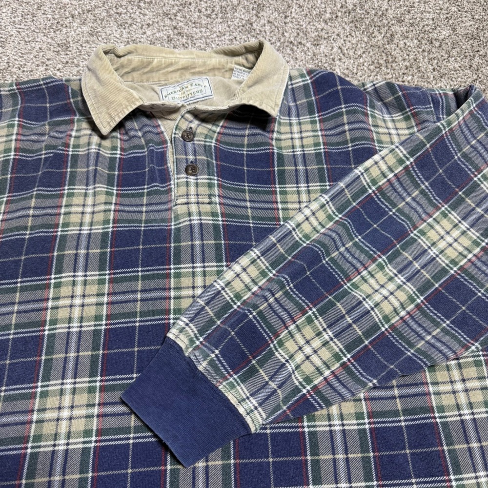 Vintage American Eagle Men L Flannel Polo Plaid Corduroy Casual Lumberjack 90s